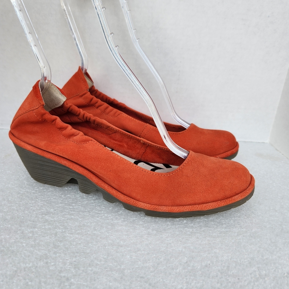 Fly London Pled Size 41 Wedge Shoes Orange Leather
